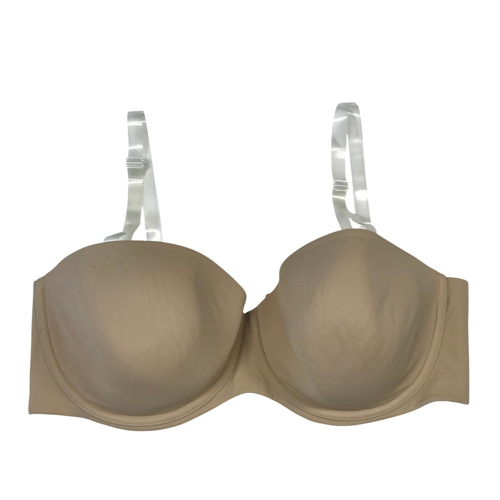 Cacique Beige Lightly Lined Multi-Way Strapless Bra Clear Straps 42DDD Plus Size